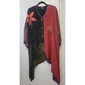 JG's MAD LAB Art to Wear Button-front Tunic Jacket Appliqué Flower 3X Multicolor